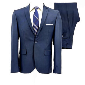 Renzo Petrelli Men's Wool Blend Slim Fit Suit 40R Navy Two Button Flat Front